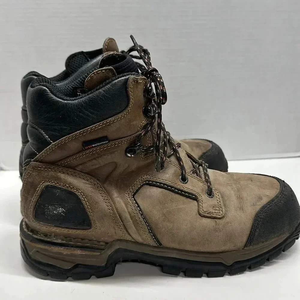 Red Wing Steel Toe Boots ASTM F 2413-11 Brown Lace Up Waterproof Men's Size 10 D